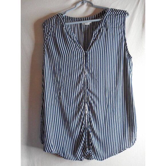 Liz Claiborne Size XXL sleeveless button front blue white striped top blouse - Picture 1 of 5